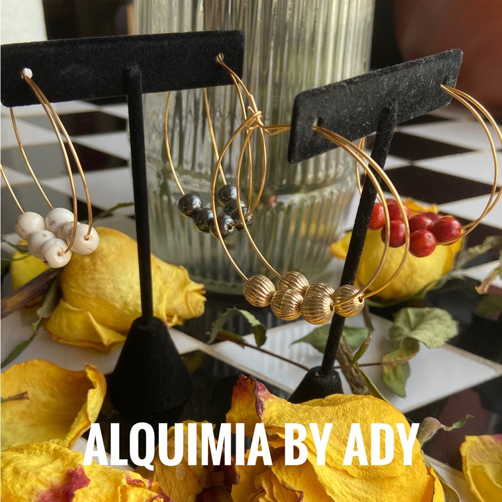Alquimia 14k gold dainty statement gemstone hoops earrings